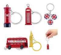 5Pcs Souvenirs de Londres, porte-clés de Londres en alliage comprenant le drapeau britannique du Royaume-Uni, une cabine téléphonique, Big Ben, un bus à deux étages, des souvenirs boîte aux let