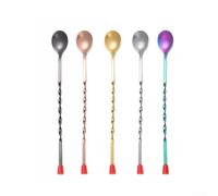5pcs Stainless Steel Bar Spoon 29.6cm Twisted Handle | 5-piece set, 29.6cm length, spiral twisted handle, rust resistant steel, cocktail mixing