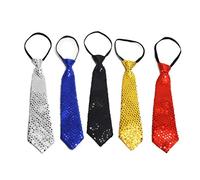 5pcs Unisexe Cravate Pré Tied Paillettes Solide Couleur Pailletée Cravate avec élastique Réglable Fermeture à Glissière Pré-Tied Tie Hip Hop Dance Magic Show étape Accessorie