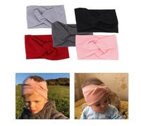 5pièces Bandeau Garçon Fille Élastique Uni Accessoires Cheveux Durables Headwrap Croisé Coloris Noir Rose Gris Foncé Gris