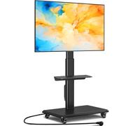 5Rcom Support TV mobile sur roues pour écrans plats incurvés de 32 à 55 pouces, support TV pivotant et roulant avec socle en bois, hauteur réglable, avec une étagère, max. VESA 400 x 400 mm, jusqu'à