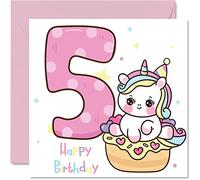 5th Birthday Card Girl - Magical Unicorn Birthday Card - Happy Birthday Card 5 Year Old Girl, Girls Birthday Cards for Her, 145mm x 145mm Greeting Card for Daughter Niece Granddaughter Kid Children