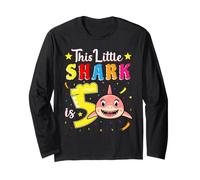 5th Birthday Daughter This Little Shark is 5 Years Old Girl Manche Longue