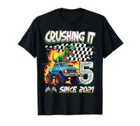 5th Birthday Monster Truck Dinosaur Crushing It Since 2021 T-Shirt