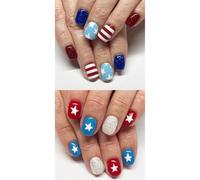 5th of July Colle sur faux ongles carrés pour la fête de l'indépendance French Tip Press on Artificial Acrylic