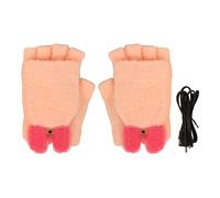 5V USB Heated Mittens with Folding Finger Cover, Electric Heating Gloves for Winter, Cute Knit Fingerless Gloves with Carbon Fiber Heating Pad for Typing Gaming Cycling (Rose)