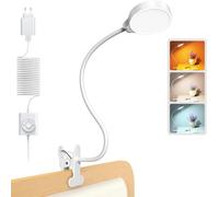 5w Lampe De Bureau Led Avec 36 Perles, Col De Cygne Lampe Pince Pour Lit Pour 3 Couleurs Et 5 Luminosité, Cri 90, Lampes De Lecture Parfaite (Blanc Avec Adaptateur)