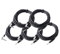 5x 10m Câble de Guitare Jack 6,3mm 1/4'' Angle Instruments Basse Stereo Noir