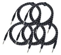 5x Cable Instruments Guitare Basse Amplificateur Jack 6,3mm 3m Textile Noir Set