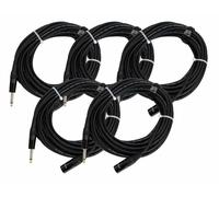 5x Câble XLR 3-Pin Mâle vers Jack 6.35mm (1/4'') Mono Audio Premium Chrome 10m
