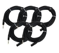 5x Câble XLR 3-Pin Mâle vers Jack 6.35mm (1/4'') Mono Audio Premium Chrome 10m