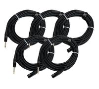 5x Câble XLR 3-Pin Mâle vers Jack 6.35mm (1/4'') Mono Audio Premium Chrome 10m