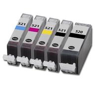 5x Cartouches D'encre Compatibles - Avec Puce Pour Remplacer Cli-521 / Pgi-520 - Cyan / Yellow / Magenta / Black Pour Canon/Pixma Mp990 Mx870