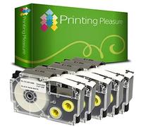 5x Compatible XR-12WE Noir sur Blanc (12mm x 8m) Rubans Étiquettes pour Casio KL-60 70E 100 100E 120 200 200E 300 750 780 820 2000 7000 7200 7400 8100 8200 P1000 C500 L300