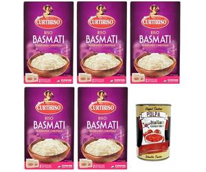 5x Curtiriso Riso Basmati,Orientalischer Duft,Ideal für Gerichte mit Fleisch, Fisch und Gemüse,Kochzeit 10 Minuten,Packung mit 1Kg + Italian Gourmet Polpa di Pomodoro 400g Dose