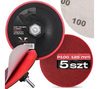 5x Disques Abrasifs 125 mm P100 Papier Grain Pads Feuilles Auto-agrippantes Meuleuse D'Angle Kit Complet + Perceuse Plateau De Polissage Adaptateur M14
