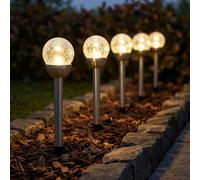 Lampe d'extérieur Lampe solaire de chemin, lampe de jardin en optique verre brisé, lampe boule, batterie intégrée, acier inoxydable, argent, LED, DxH 6x24,5cm, set de 5 pièces