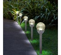 5x Extérieure Lampe Solaire Borne Lumineuse Crackle Verre Boule IP44 Argent LED