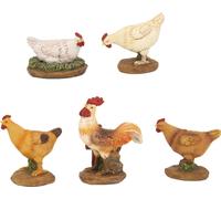 5x FADEDA Coq avec poules / hauteur:4 cm / peint à la main / figurines de crèche détaillées - Noël Table Décoration Accessoires de crèche