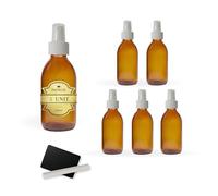 5x Flacon Spray en Verre Ambré 200 ml avec Couvercle du Vaporisateur + 5 Ardoises et Craie - Huiles Essentielles, Cosmétiques, Parfum, Vaporisateur Cheveux - Soins de la Peau et Capillaires
