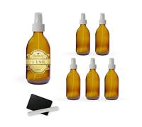 5x Flacon Spray en Verre Ambré 250 ml avec Couvercle du Vaporisateur + 5 Ardoises et Craie - Huiles Essentielles, Cosmétiques, Parfum, Vaporisateur Cheveux - Soins de la Peau et Capillaires