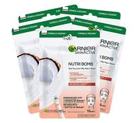Garnier Skinactive Masque en tissu Nutri Bomb nourrissant et illuminant avec du lait de coco pour peaux sèches et éteintes - 5 masques jetables