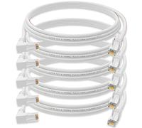 5X HB Digital Lot de 5 câbles réseau numériques LAN coudé à 90° Fiche RJ45 0,5 m 50 cm Cat 6 Blanc Cuivre professionnel S/FTP PIMF LSZH cat. 6 Cat6 AWG 27/7 RJ45 Port Ethernet Réseau AWG27 Câble de