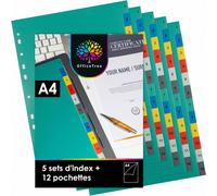 5x Intercalaires Classeur A4 12 Positions Et 12x Pochette Plastiques A4 Intercalaires 12 Positions Multicolore Impression Du Numéro 1-12 Intercalaire A4 Séparateur Classeur