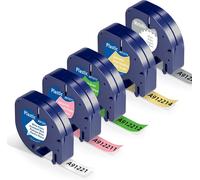 5x Label Tape Compatible with Letratag Etikettenband 12 mm x 4 m,LetraTag Plastic Ruan for LT-110T LT-100H QX 50 XR,Black on White/Pink/Green/Gold Glitter/Sliver