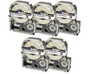 5x LC-3WBN LC-3WBN9 SS9KW noir sur blanc 9mm x 8m Rubans Étiquettes compatibles avec Epson LabelWorks LW-300 LW-300L LW-400 LW-500 LW-600P LW-700 LW-900P LW-1000P Etiqueteuses