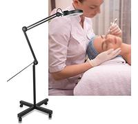 5X LED Lampe Loupe de Sol, Lampadaire Loupe Grossissement Lampe Loupe de Maquillage Multifonction à Bras Réglable Lampe de Tatouage Beauté Salon Spa Noir