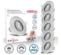 B.K.Licht - Set de 5 spots LED encastrables 230V, spot orientable pour salle bain IP65, plafond, à gradation continue, lampe bain, chrome mat, 90x42 mm (DxH)