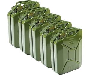 5x Oxid7® Bidon d'essence en métal | Bidon de carburant de 20 litres | Jerrican Homologué Carburant | Convient pour l'essence & diesel | Bidon de carburant de 20L avec homologation UN [Vert olive]