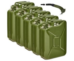 5x Oxid7® bidons d'essence en métal y compris bec verseur & support | Bidon de carburant de 20 litres | Jerrican Homologué Carburant | Essence & Diesel | Bidon de carburant de 20L avec homologation UN