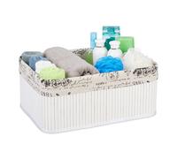 Relaxdays 5X Paniers, revêtement en Tissu, Bambou, rectangulaire, Corbeille, Panier Salle de Bain 16,5x38x28,5 cm, Blanc