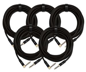 5x Pronomic Trendline INST-A-6S Câble jack 6m (Câble professionnel guitare/instrument, jack 6,3mm, plaqué or 24 carats, gaine extérieure flexible et robuste, in ande auto-agrippante) noir