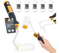 5x Rouleau Peinture 10 cm 2x Manche Support Ergonomique Kit Murs Plafonds Meubles Façade Travaux Rénovation Pratique Facile Surfaces Verticales Horizontales