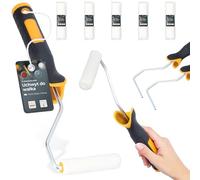 5x Rouleau Peinture 10 cm 2x Manche Support Ergonomique Kit Murs Plafonds Meubles Façade Travaux Rénovation Pratique Facile Surfaces Verticales Horizontales