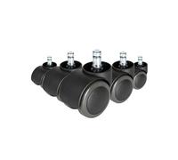 hjh OFFICE 619030 roulettes sans frein pour sols durs, roues pour chaise de bureau, 5x ROLO FREE 10mm/50mm noir, pour parquets, stratifiés, carrelage et sols en pierres, silencieux et facile à monter