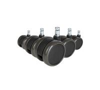 hjh OFFICE 619028 roulettes sans frein pour sols durs, roues pour chaise de bureau, 5x ROLO FREE 10mm/65mm noir, pour parquets, stratifiés, carrelage et sols en pierres, silencieux et facile à monter