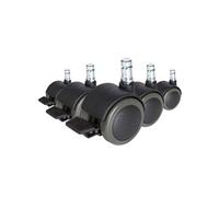 hjh OFFICE 619037 roulettes pour sols durs, Roues pour Chaise de Bureau Lot de 5 ROLO Stop 10mm/50mm avec Frein de stationnement, appropriées pour parquet, Sol stratifié, carrelage ou Sol carrelé