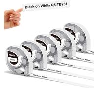 5x ruban d'étiquette P12&P12-Pro 12mm x 4m Noir sur Blanc Q5-TA231 Papier pour étiquettes auto-adhésives pour l'imprimante d'étiquettes P12&P12-Pro & recharge Ruban pour Dymo LetraTag
