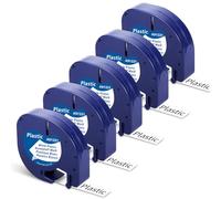 5x Rubans Fimax 91221 Compatible pour Ruban d’Étiquettes Dymo LetraTag, Ruban d’Étiquetage 12mm x 4m Noir sur Plastique Blanc, pour LT-100H LT-100T XR 200B XM