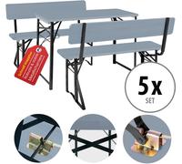 5x Salon de Jardin Bois Ensemble Table et Banc Exterieur Balcon Patio 119cm Set