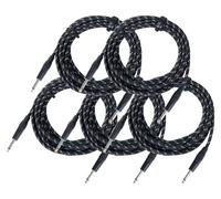 5x Set Cable Instruments Guitare Basse Amplificateur Jack 6,3mm 6m Textile Noir