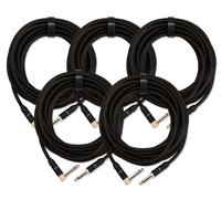 5x Pronomic Trendline INST-A-6S Câble jack 6m (Câble professionnel guitare/instrument, jack 6,3mm, plaqué or 24 carats, gaine extérieure flexible et robuste, incl. bande auto-agrippante) noir