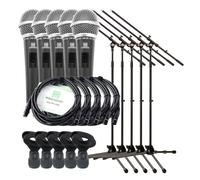 5x Set de Microphone Dynamique Karaoke Chant Voix avec Support Trépied Cable XLR