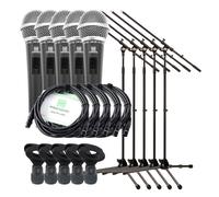 5x Set de Microphone Dynamique Karaoke Chant Voix avec Support Trépied Cable XLR