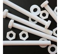 5x vis hexagonales naturelles en PTFE M10 x 100mm, écrous et rondelles | Vis à tête hexagonale chimiquement inertes et résistantes aux intempéries, non conductrices et non magnétiques