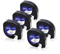 5x XemaX Ruban Compatible pour Letra Ruban Étiquette 91201 91221 S0721660 S0721660 D'étiquetage 12mm x 4m Noir sur Blanc Bande Adhésif pour LT-100H 100T XR 2000 200B Étiqueteuse